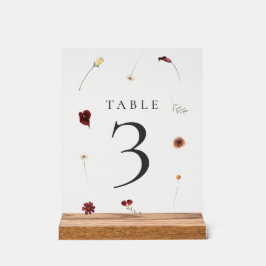 Elegante Fall Wildblume Hochzeit Tischnummer 3 Acrylschild