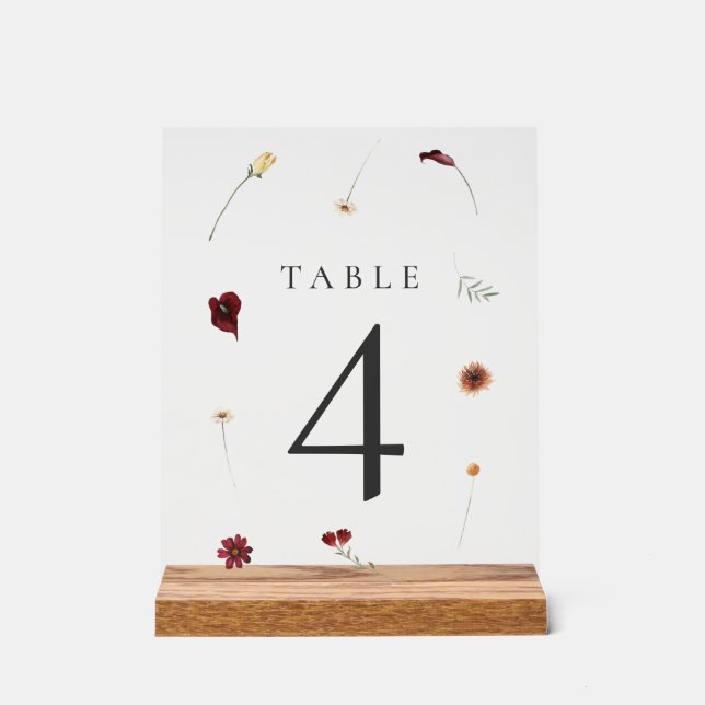 Elegante Fall Wildblume Hochzeit Tischnummer #4 Acrylschild (Vorderseite)