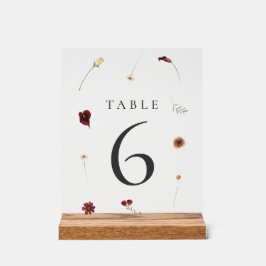 Elegante Fall Wildblume Hochzeit Tischnummer #6 Acrylschild