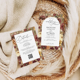 Elegante Fall Wildblumen Floral QR Code Hochzeit Einladung