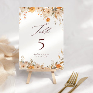 Elegante Fall Wildblumen Orange & Brown Wedding Tischnummer