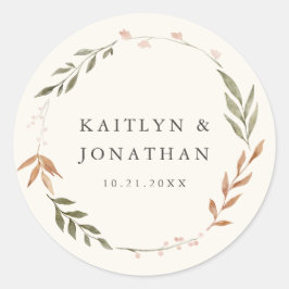 Elegante Fall Wreath Floral Wedding Runder Aufkleber