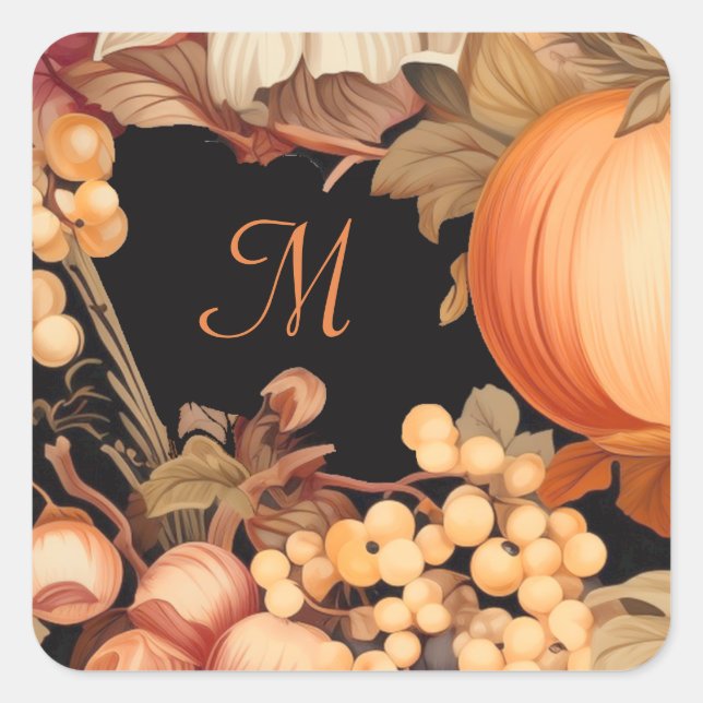 Elegante Fallernte monogramm stilvoll Quadratischer Aufkleber (Vorderseite)