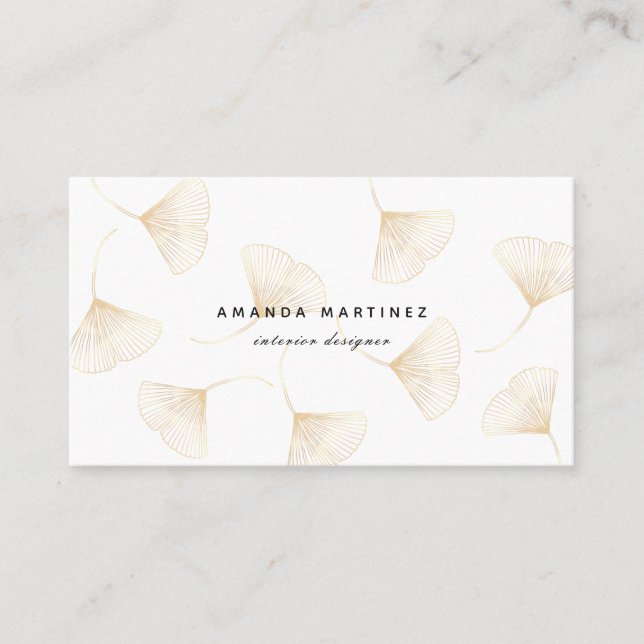 Elegante Falling Gold Ginkgo Blätter Business Card Visitenkarte (Vorderseite)