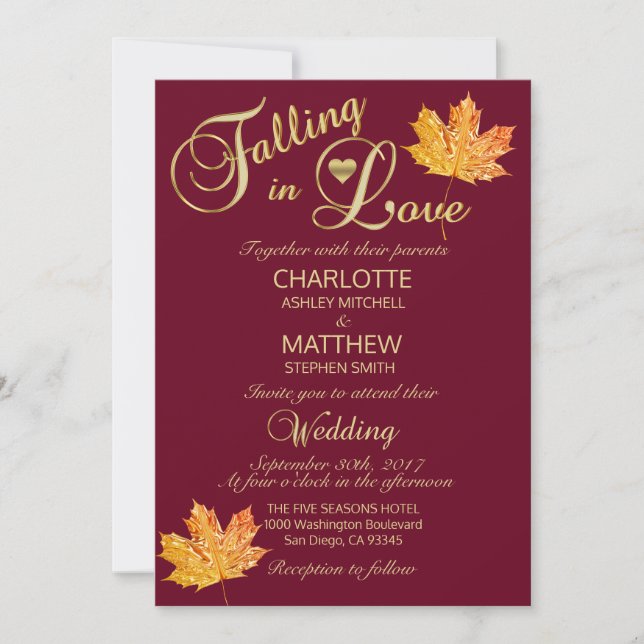 Elegante FALLING in LIEBE Burgund Marsala Wedding Einladung (Vorderseite)