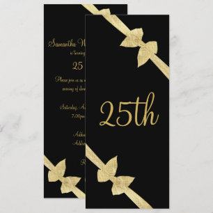 Elegante falsche goldene Schleifen 25. Geburtstag Einladung
