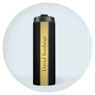 Elegante falsche Goldstreifen & schwarzer Hintergr Thermosbecher
