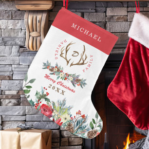 Elegante familien-saisonale rustikale monogrammier großer weihnachtsstrumpf