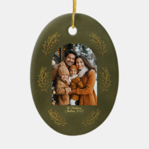 Elegante Familienfoto-Architektur ziert grünes Wei Keramik Ornament