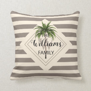Elegante Familienname-tropische Palme-Beige Kissen