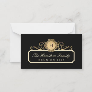Elegante Familienzusammenkunft Gold Monogramm Schw Mitteilungskarte