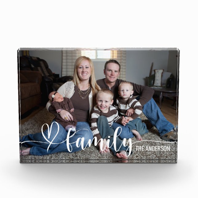 Elegante Family Liebe Weißes Skript benutzerdefini Fotoblock (Vorderseite)