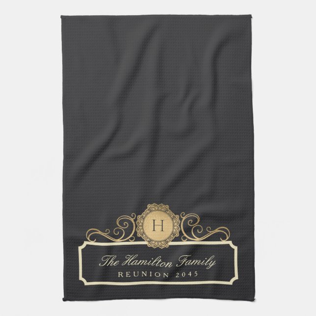 Elegante Family Wiedersehen Monogram Charcoal Kitc Geschirrtuch (Vertikal)
