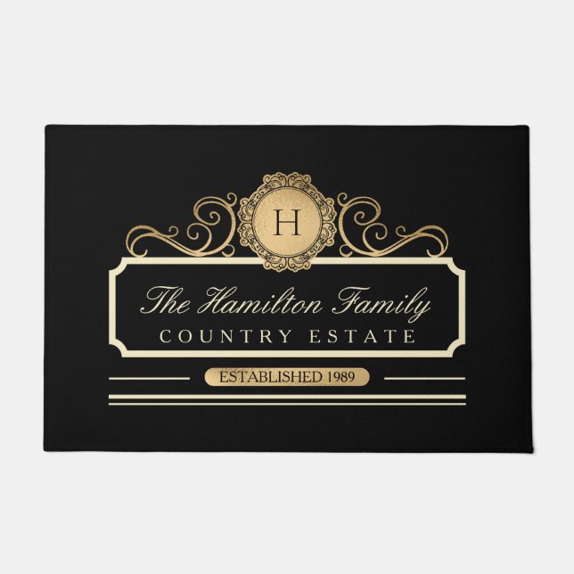 Elegante Family Zuhause Gold Black Fußmatte (Vorderseite)