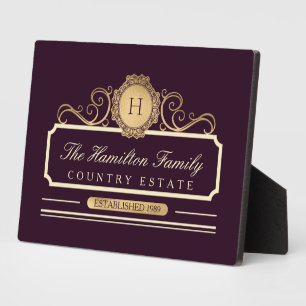 Elegante Family Zuhause Gold Burgundy Plum Fotoplatte