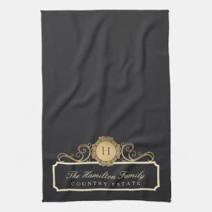Elegante Family Zuhause Monogram Charcoal Kitchen Geschirrtuch