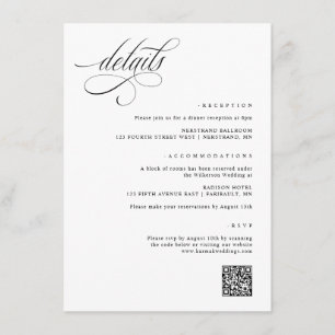 Elegante Fantasie-Hochzeitsdetails Begleitkarte
