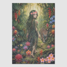 Elegante Fantasy-Dschungelmädchen- und Jaguar-Deco