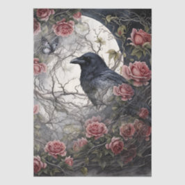 Elegante Fantasy Mond, Rabe und rosa Rose Decoupag Seidenpapier