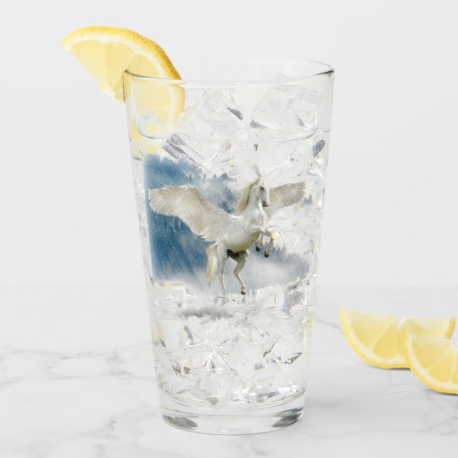 Elegante Fantasy Pegasus Mythical Flying Unicorn Glas (Vorderseite Ice)