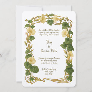Elegante Farb-Art Nouveau Blumenrand Hochzeit Einladung