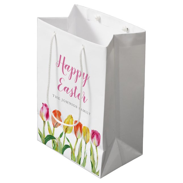 Elegante Farben Blumen Mittlere Geschenktüte (Vorderseite Schrägansicht)