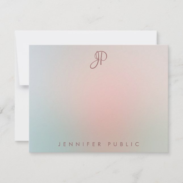 Elegante Farben Script Mit Monogramm Modern Einfac Mitteilungskarte (Vorderseite)