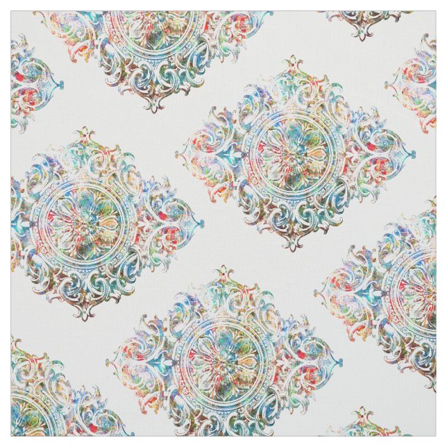 Elegante Farben über weißes Blumendekor Stoff (Muster)