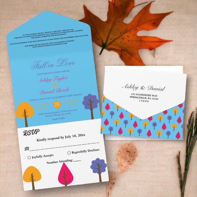 Elegante farbenfrohe Bäume Blauer Rustikale Sommer All In One Einladung (Von Creator hochgeladen)
