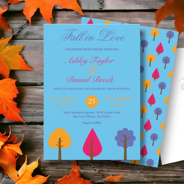 Elegante farbenfrohe Bäume Blauer Rustikale Sommer Einladung (Von Creator hochgeladen)