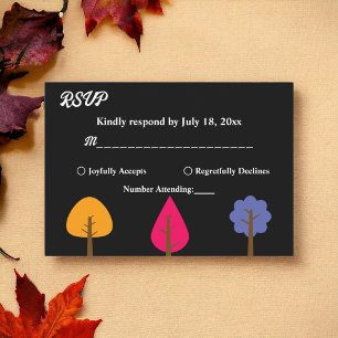 Elegante farbenfrohe Bäume Rustikale Schwarze Hoch RSVP Karte