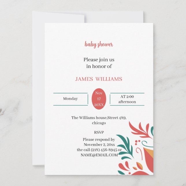 Elegante, farbenfrohe Blumen-Baby-Dusche individue Einladung (Vorderseite)