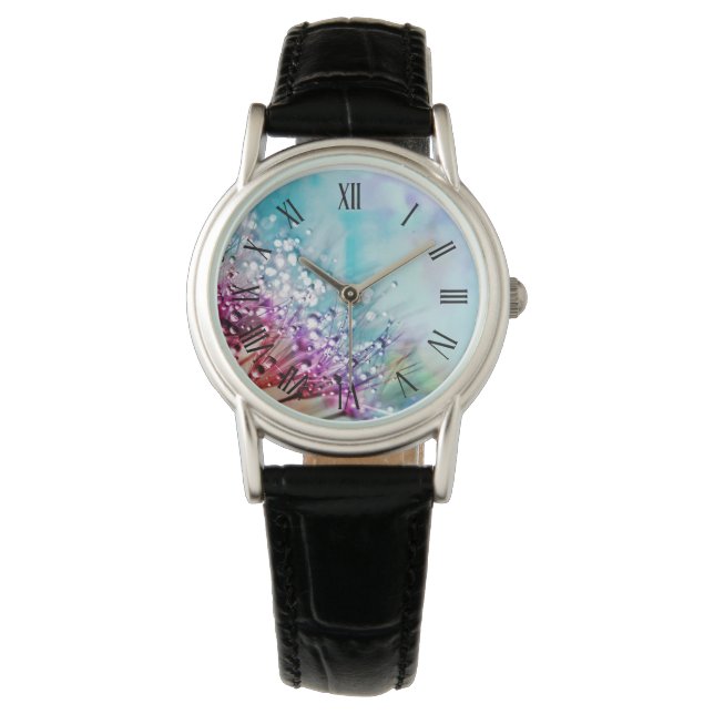Elegante farbenfrohe Blumen- und Taubenbeobachtung Armbanduhr (Vorderseite)
