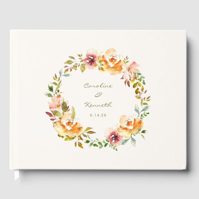 Elegante farbenfrohe Blumenbezeichnungen für Hochz Gästebuch (Vorderseite)