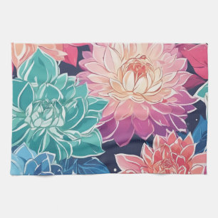 Elegante farbenfrohe Dahlia-Blume auf dunklem Hint Geschirrtuch