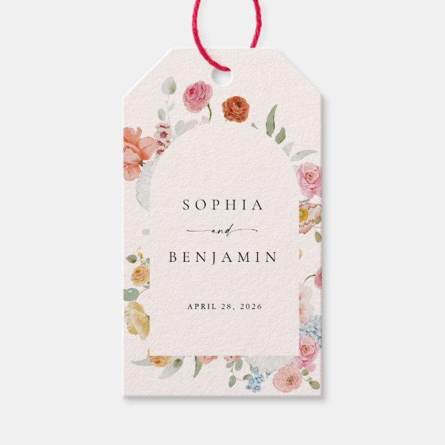 Elegante farbenfrohe Frühlingsblumen Hochzeit Geschenkanhänger (Vorderseite)