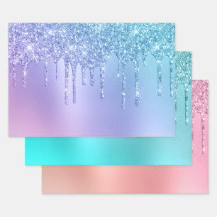 Elegante farbenfrohe Glitzer-Tropfen Geschenkpapier Set