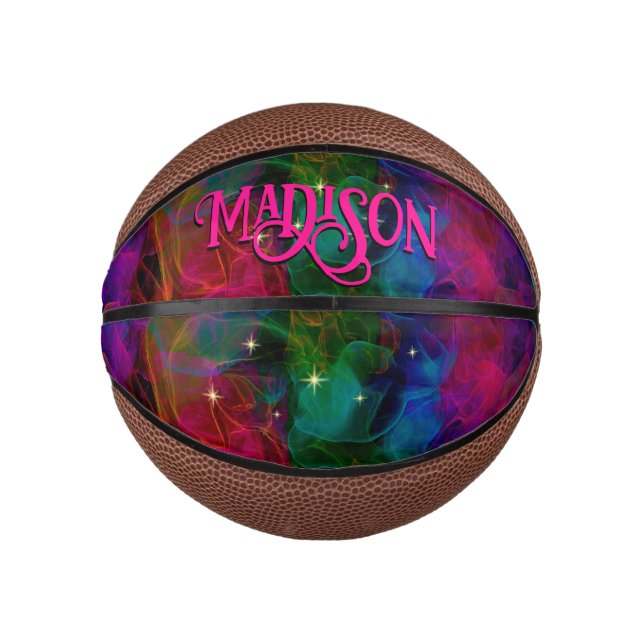 Elegante farbenfrohe Glitzern rauchen monogramm Mini Basketball (Vorderseite)