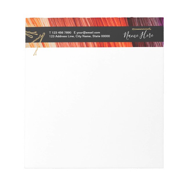 Elegante farbenfrohe Hair Stylist Moderner Glitzer Notizblock (Vorderseite)