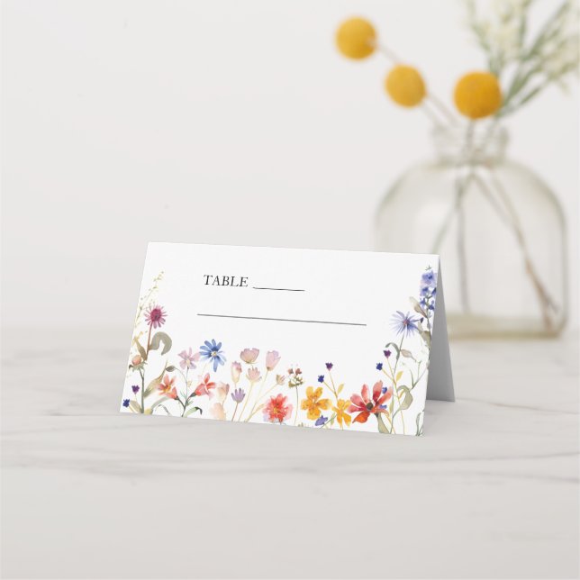 Elegante farbenfrohe Hochzeit der Wildblume Platzkarte (Vorderseite)