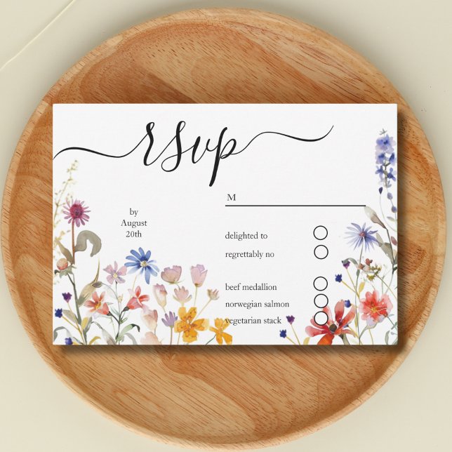Elegante farbenfrohe Hochzeit der Wildblume RSVP Karte (Von Creator hochgeladen)