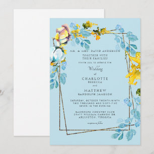 Elegante farbenfrohe Hochzeit mit blauen und gelbe Einladung