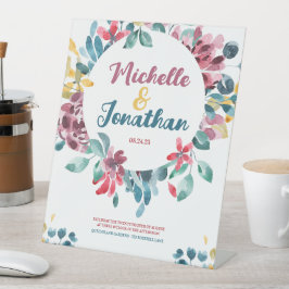 Elegante farbenfrohe Hochzeit mit Blumen Sockelschild