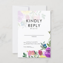 Elegante, farbenfrohe Hochzeit mit floralem Wasser RSVP Karte