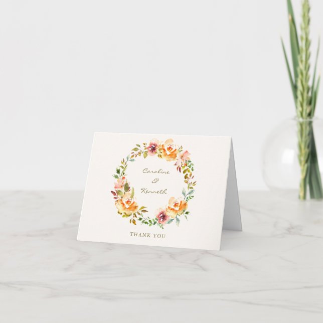 Elegante farbenfrohe Hochzeitsbotschaft Dankeskarte (Vorderseite)