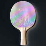 Elegante, farbenfrohe, holografische Glitzer-Tropf Tischtennis Schläger<br><div class="desc">Dieses hübsche Tischtennis-Paddel-Design verfügt über eine holografische Tropfenstruktur aus Glitzer und metallische Textur sowie eleganten kalligraphischen Schriftart.</div>