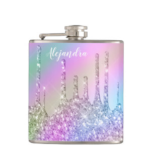 Elegante, farbenfrohe holografische Glitzer-Tropfe Flachmann