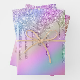 Elegante, farbenfrohe holografische Glitzer-Tropfe Geschenkpapier Set