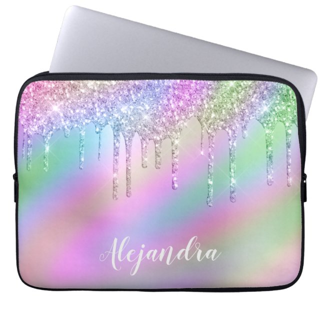 Elegante, farbenfrohe holografische Glitzer-Tropfe Laptopschutzhülle (Vorderseite)