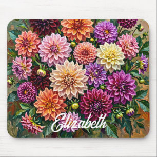 Elegante farbenfrohe Malerei von Dahlienblumen Mousepad